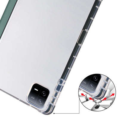 3-fold clear TPU tablet case with green cover edge and precise cutouts