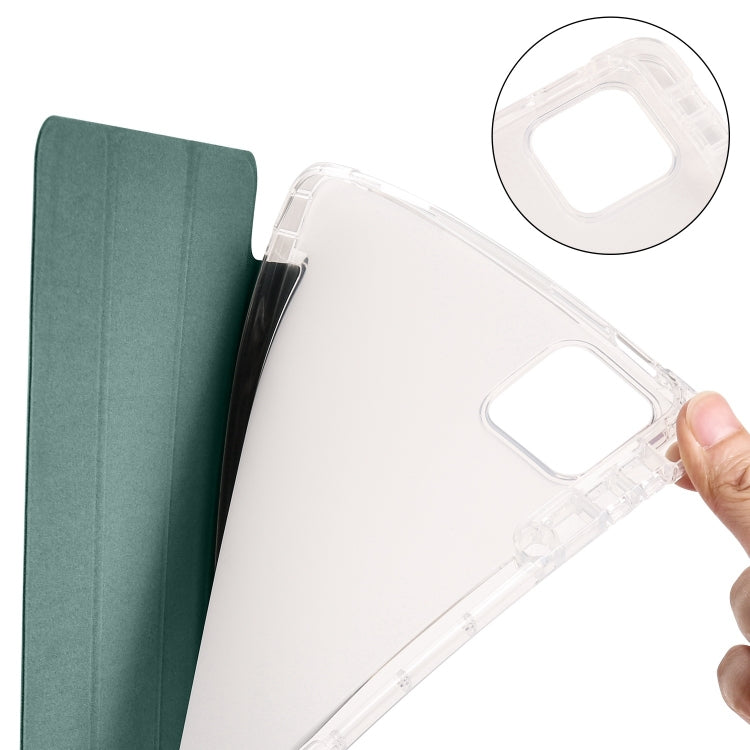 Clear TPU tablet case with green smart cover and camera cutout, hand holding