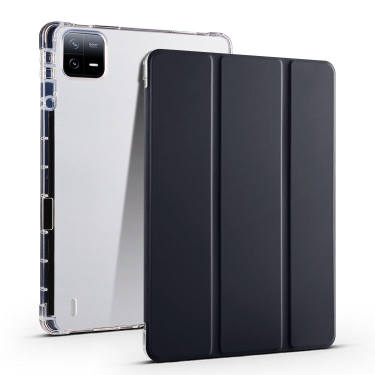 3-fold clear TPU tablet case with black smart cover and pen slot