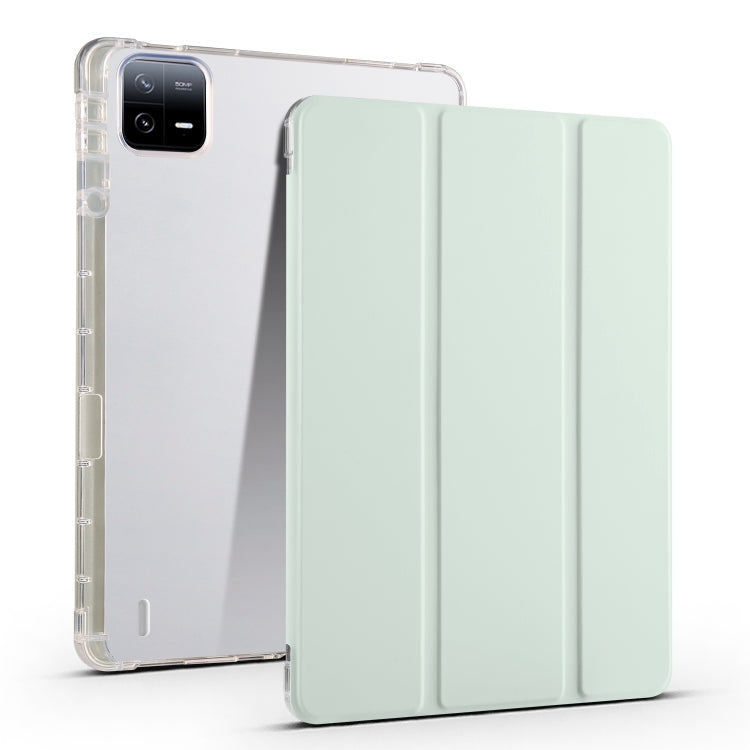 3-fold clear TPU tablet case with light mint green smart cover and pen slot