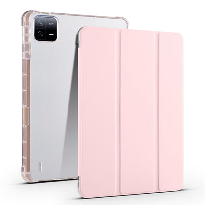3-fold clear TPU tablet case with pink folding cover and transparent back shell