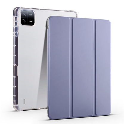 3-fold clear TPU tablet case with lavender purple folding cover and transparent back shell