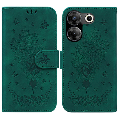 Green butterfly rose embossed leather phone wallet case with folio flap and magnetic closure