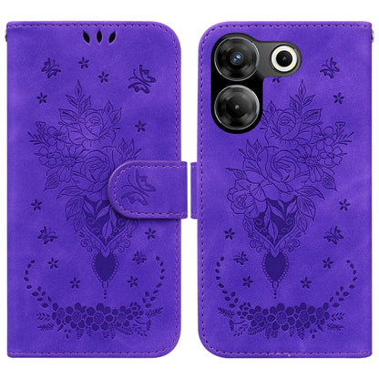 Purple butterfly rose embossed leather phone wallet case with folio flap and magnetic closure