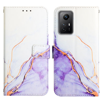 Purple and white marble pattern flip leather phone wallet case, two-panel front