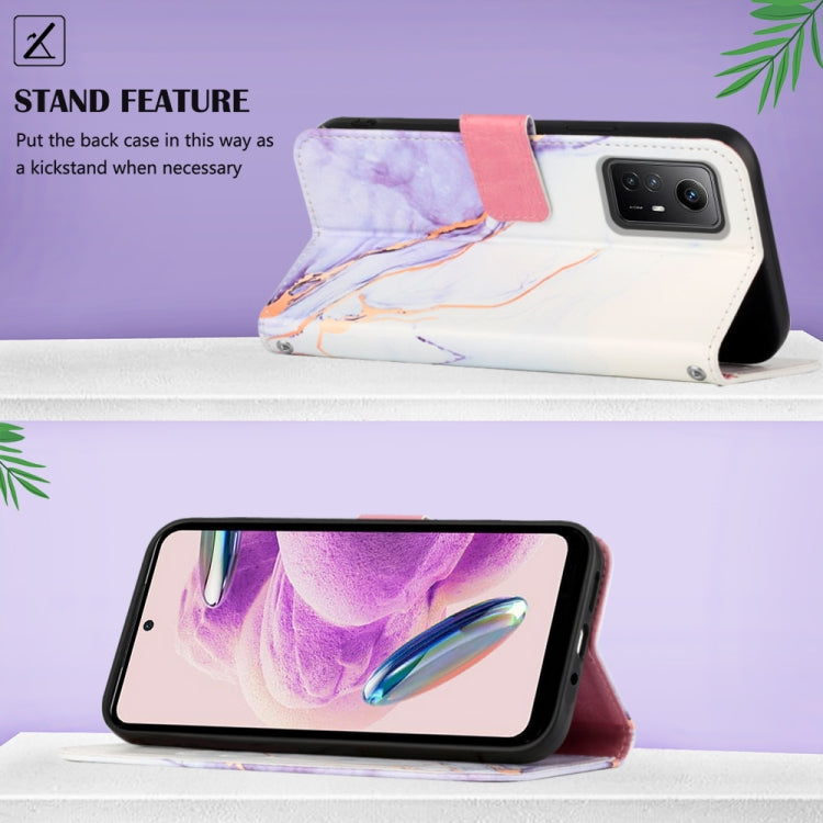 Purple and white marble pattern flip leather phone wallet case with stand feature