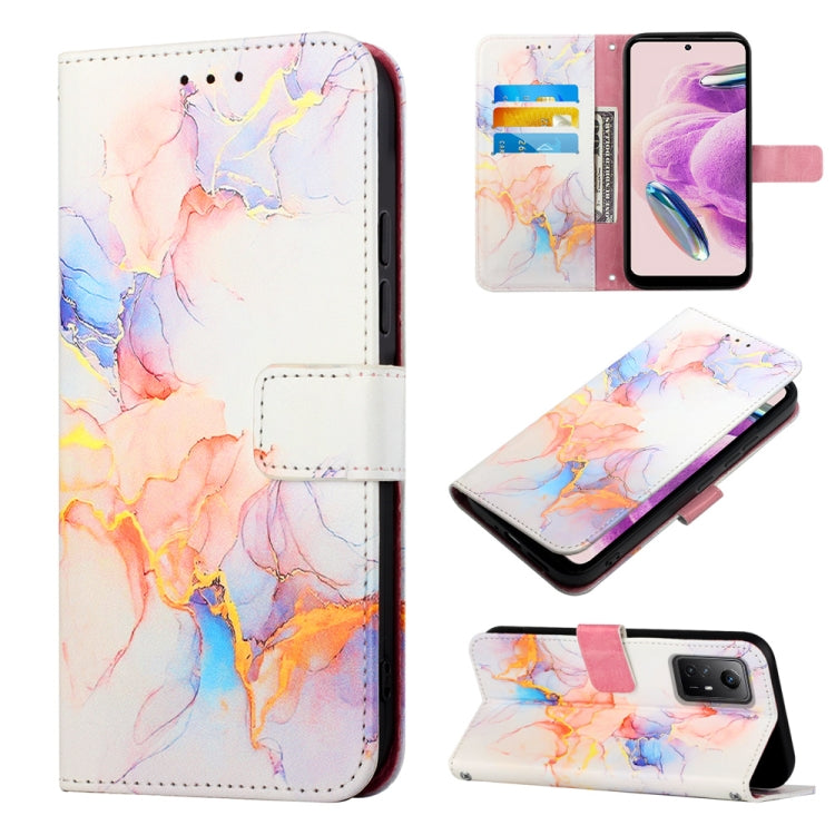 White marble pattern flip leather phone wallet case with colorful orange and blue accents