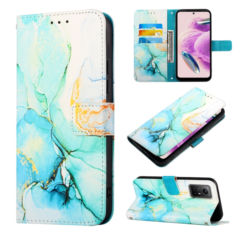 Blue-green marble pattern flip leather phone case with card slot and magnetic closure
