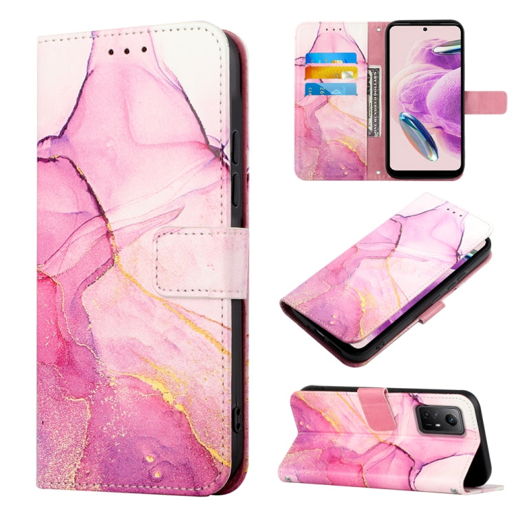 Rose pink marble pattern flip leather phone case with card slots and stand cover
