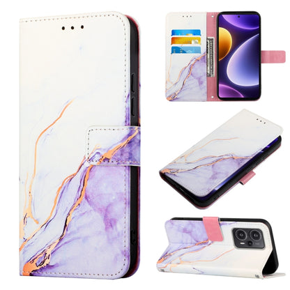 White and purple marble pattern flip leather phone case with card slot window