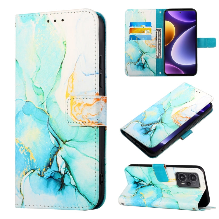Turquoise marble pattern flip leather phone case with card slot and camera cutout