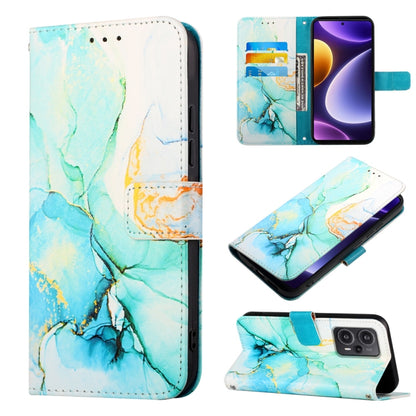 Turquoise marble pattern flip leather phone case with card slot and camera cutout