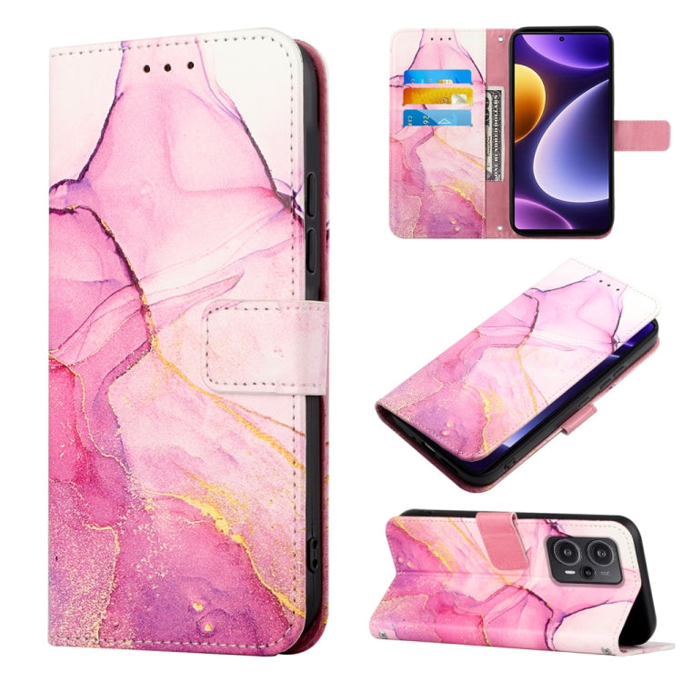 Pink marble pattern flip leather phone case with card slots and magnetic closure