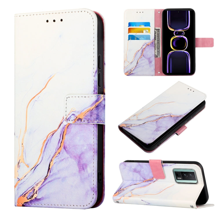 White and purple marble pattern flip leather phone case with card slot and camera opening
