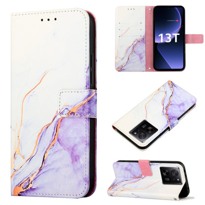 White and purple marble pattern flip leather phone wallet case with card holder