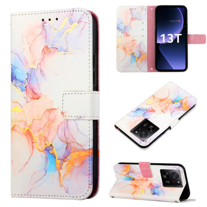 White marble pattern flip leather phone wallet case with pink and orange accents