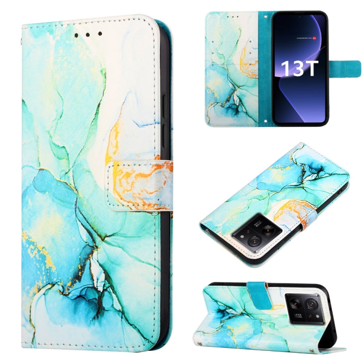 Turquoise marble pattern flip leather phone case with white card slot window