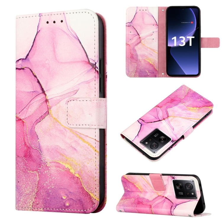 Pink marble pattern flip leather phone case with card slot and built-in camera cutout