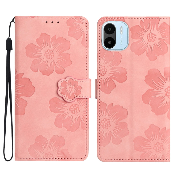 Pink embossed floral leather phone wallet case with magnetic strap.