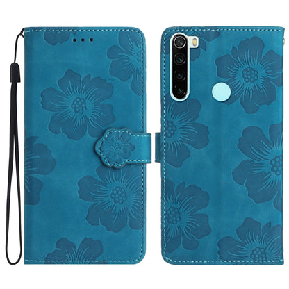 Blue embossed flower leather wallet phone case with magnetic flap and camera cutout