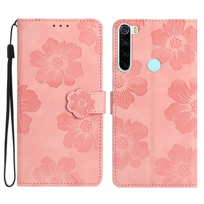 Pink embossed flower leather wallet phone case with magnetic flap and camera cutout