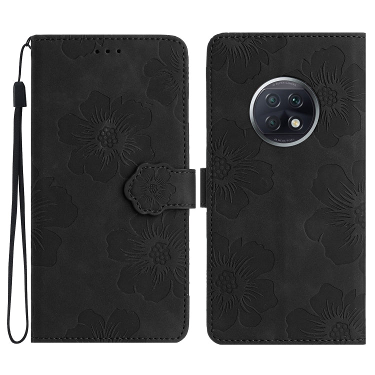 Black leather phone case with embossed floral pattern and camera cutout