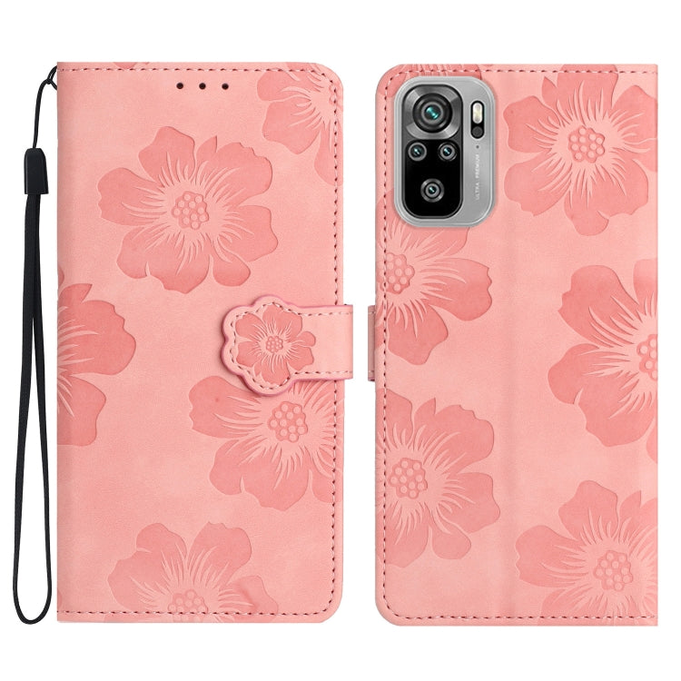 Pink leather phone case with embossed flowers and camera cutout