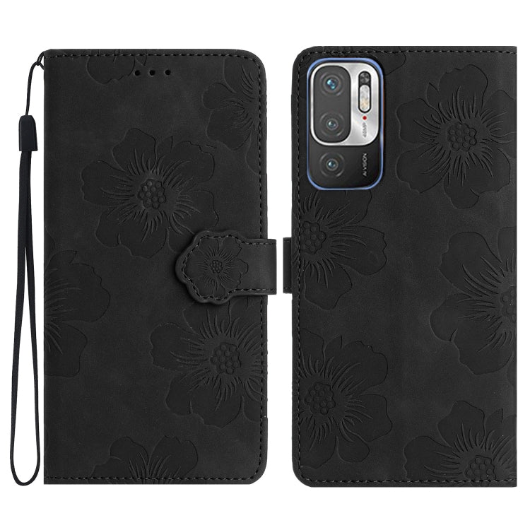 Black floral embossed leather phone case with magnetic flip and camera cutout