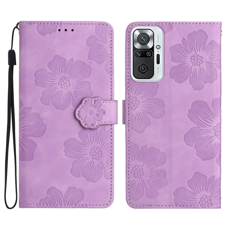 Purple floral embossed leather phone case with magnetic flip and camera cutout