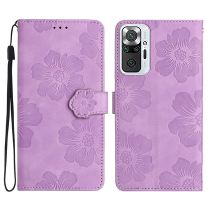 Purple floral embossed leather phone case with magnetic flip and camera cutout