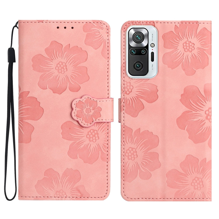 Pink floral embossed leather phone case with magnetic flip and camera cutout
