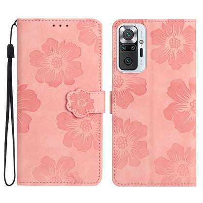 Pink floral embossed leather phone case with magnetic flip and camera cutout