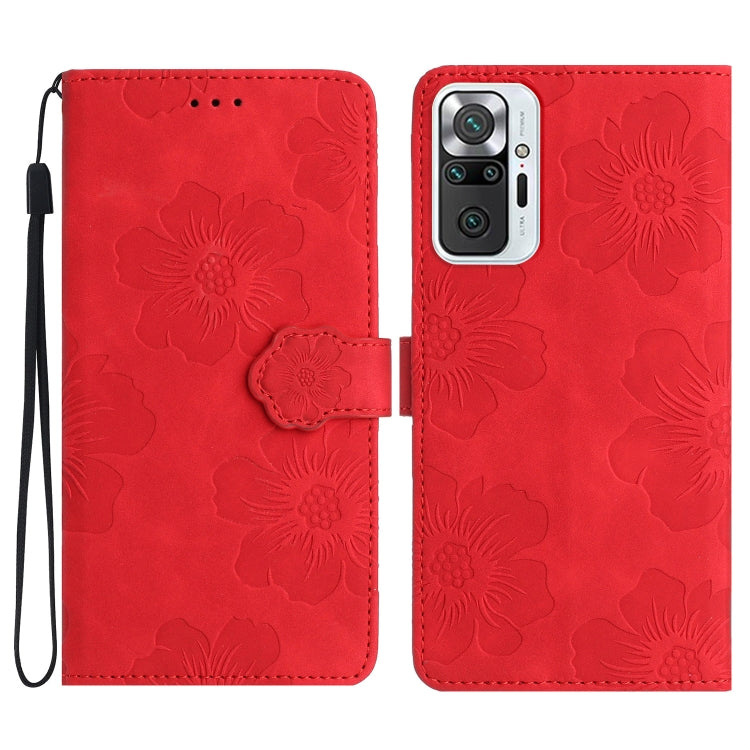 Red floral embossed leather phone case with magnetic flip and camera cutout