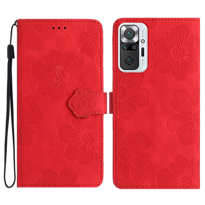 Red floral embossed leather phone case with magnetic flip and camera cutout