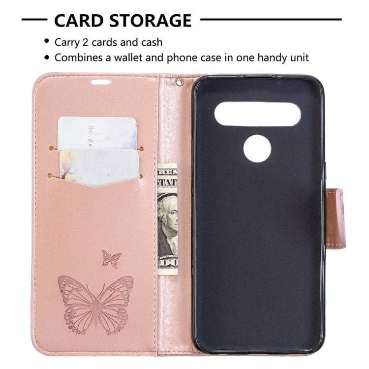 Pink leather-style phone wallet case with card storage and butterfly embossing