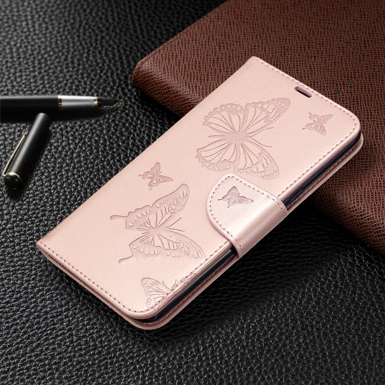 Pink embossed butterfly leather-style phone case with secure flip cover