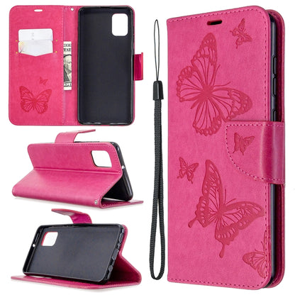 Pink embossed butterfly leather phone wallet case with card holder and lanyard