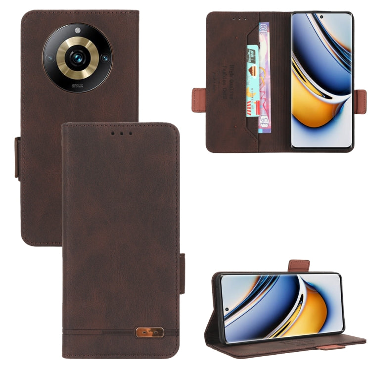Brown leather folio phone case with camera cutout and magnetic clasp closure