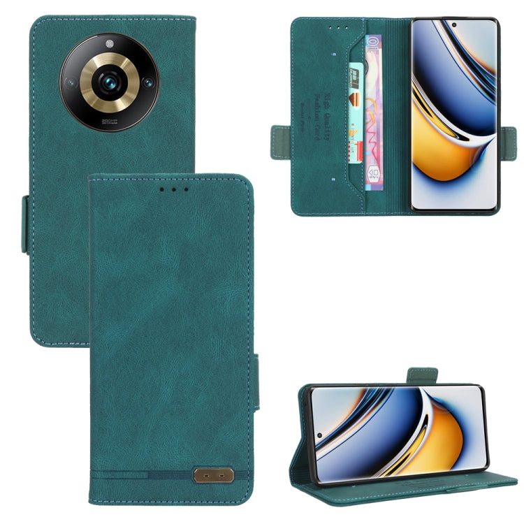 Teal leather magnetic clasp folio with card holder and camera cutout