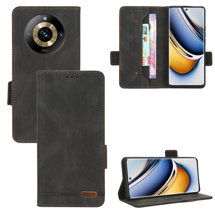 Black leather magnetic clasp folio phone case with card slots and stand