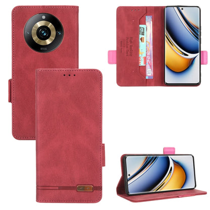 Red leather magnetic clasp folio phone case with card slots and stand