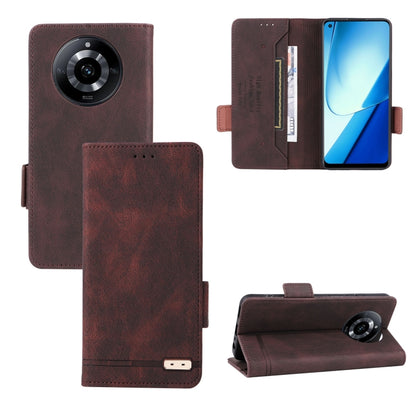 Brown leather folio phone case with magnetic clasp, card slots, and camera cutout