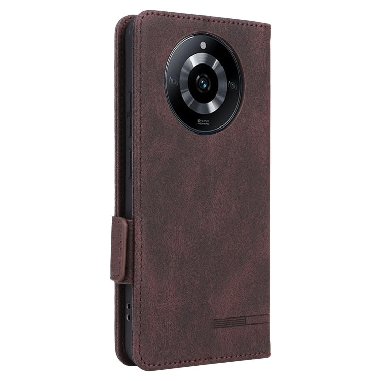 Brown leather folio phone case with camera cutout and magnetic clasp strap