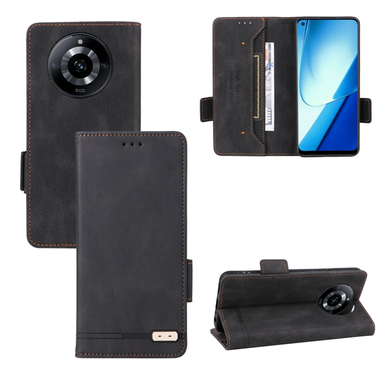 Dark black leather folio phone case with magnetic clasp and camera opening