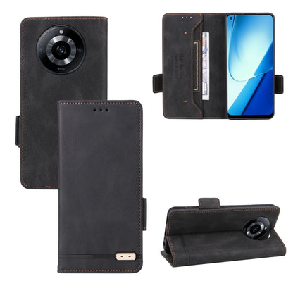 Dark black leather folio phone case with magnetic clasp and camera opening