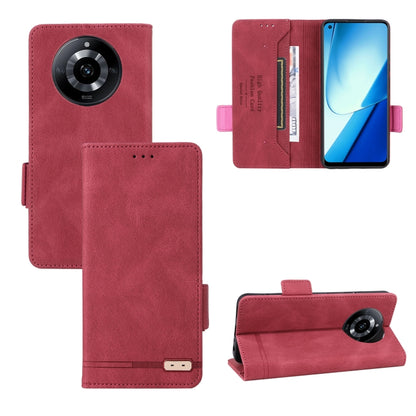 Red leather folio phone case with magnetic clasp and inner card pockets