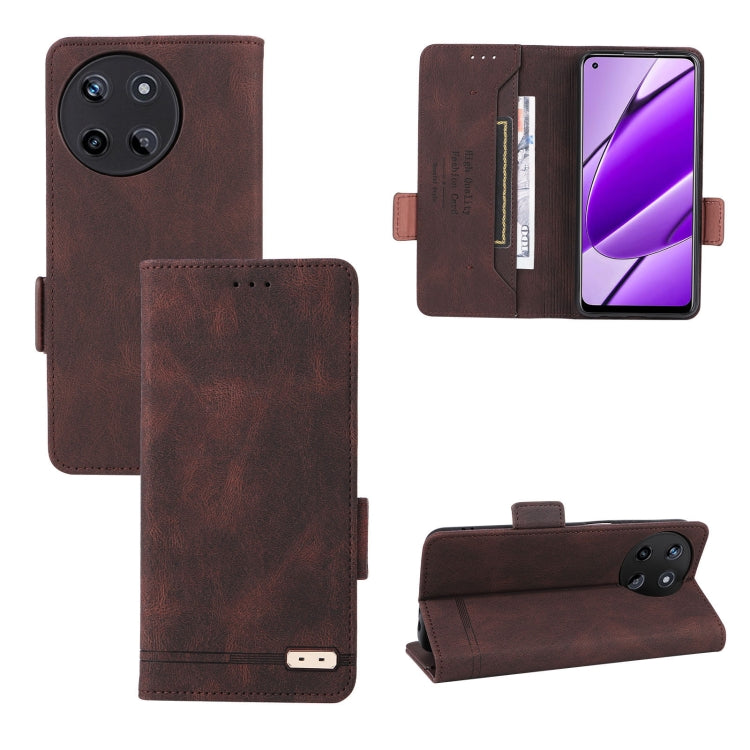 Brown leather folio phone case set with magnetic clasp, card slot, and camera cutout