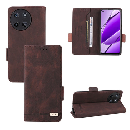 Brown leather folio phone case set with magnetic clasp, card slot, and camera cutout
