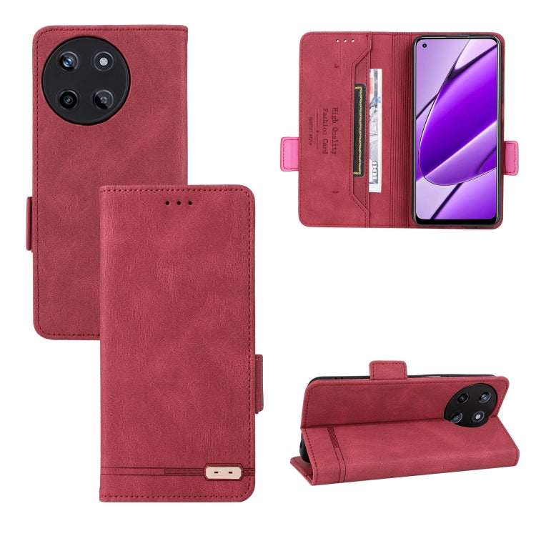 Red leather magnetic clasp folio phone case with card slots and flip cover