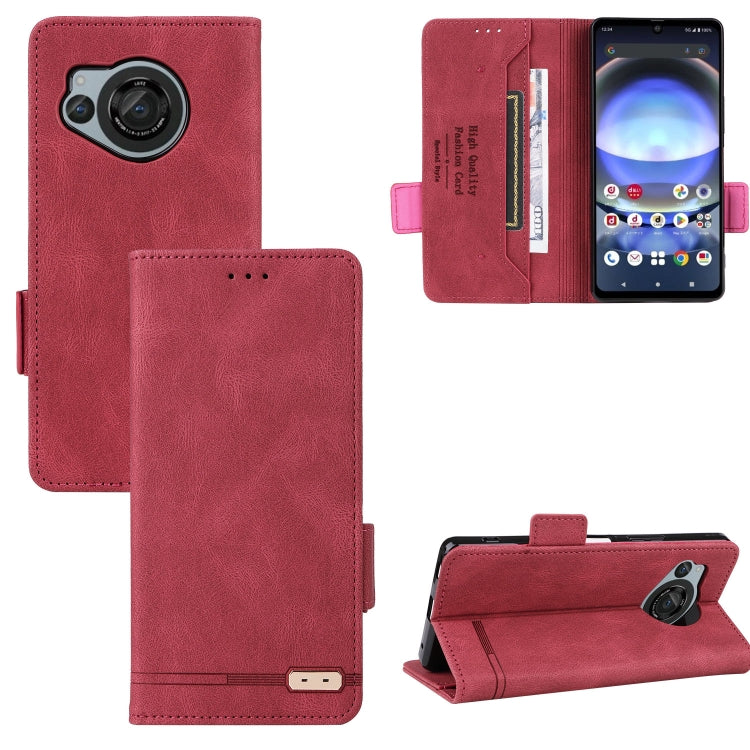 Red magnetic clasp leather phone case with folio cover and card slot